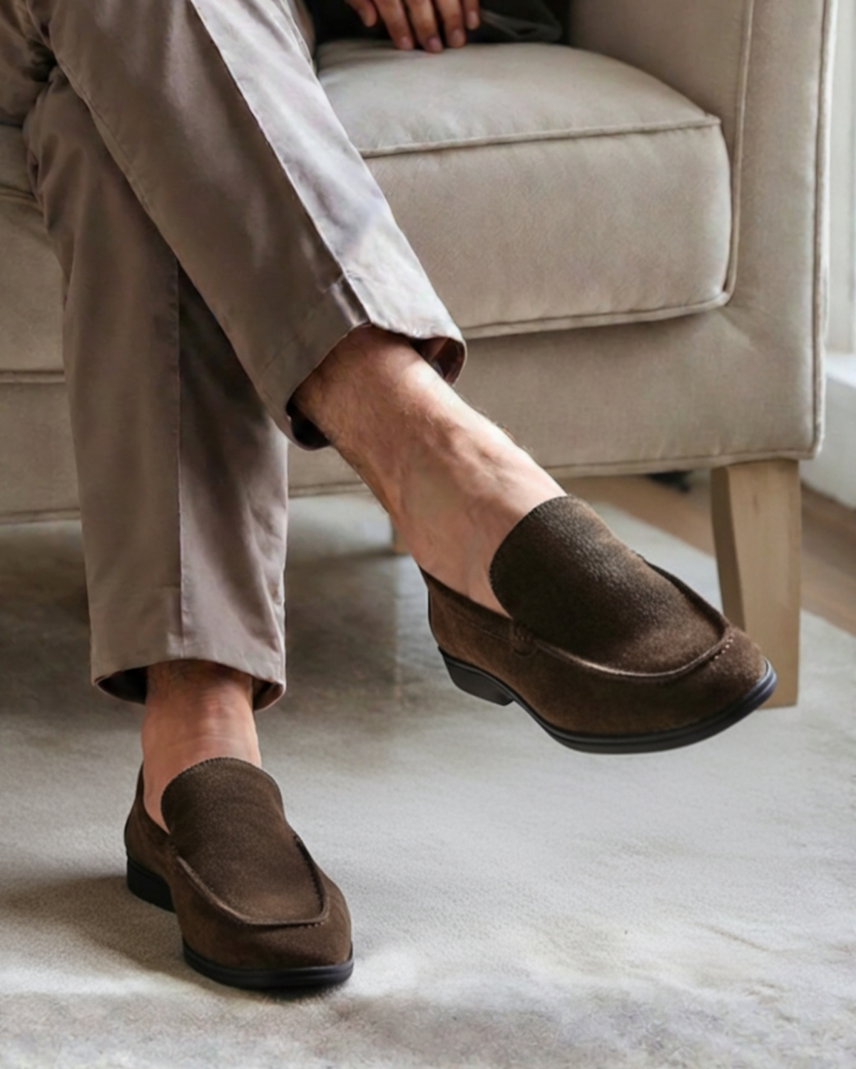 Men's Suede Loafers | Contrast Black Sole Slip-On Shoes